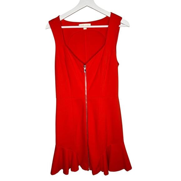 Erin Fetherston Zip Front Fit & Flare Coral Sleeveless V Neck Dress Size 8 - Picture 1 of 8